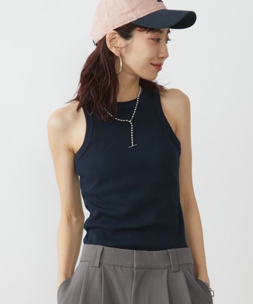 Auntie Rosa Holiday(アンティローザホリデー)の「カップ付きテレコアメスリタンク(タンクトップ・レディース・ブラウン/ネイビー/オフホワイト/ブラック・FREE)」の6枚目の写真