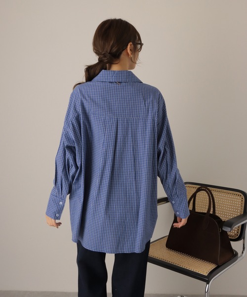 LAULEN（ローレン）の「regular collar check oversize shirt /レギュラーカラー チェック 長袖 オーバーサイズ シャツ（シャツ/ブラウス・レディース・ブルー・FREE）」の5枚目の写真
