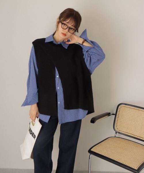 LAULEN（ローレン）の「regular collar check oversize shirt /レギュラーカラー チェック 長袖 オーバーサイズ シャツ（シャツ/ブラウス・レディース・ブルー・FREE）」の6枚目の写真