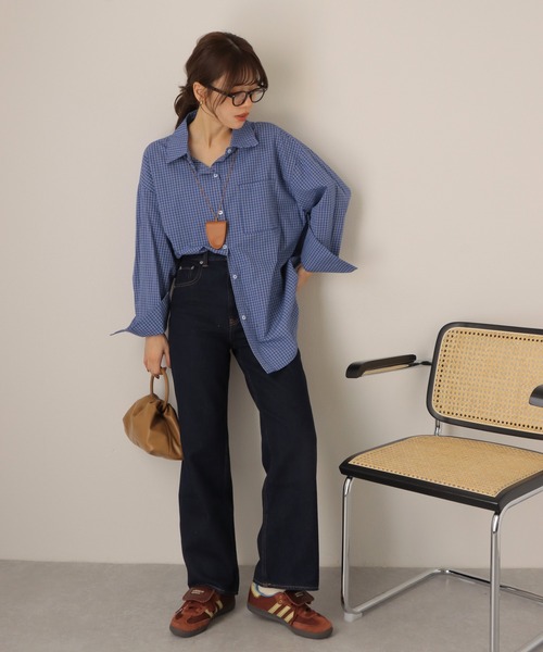 LAULEN（ローレン）の「regular collar check oversize shirt /レギュラーカラー チェック 長袖 オーバーサイズ シャツ（シャツ/ブラウス・レディース・ブルー・FREE）」の7枚目の写真