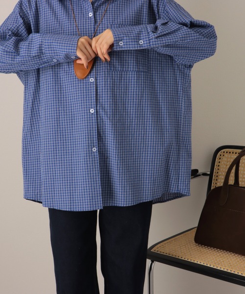 LAULEN（ローレン）の「regular collar check oversize shirt /レギュラーカラー チェック 長袖 オーバーサイズ シャツ（シャツ/ブラウス・レディース・ブルー・FREE）」の9枚目の写真