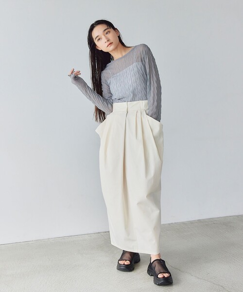 EMMEL REFINES（エメルリファインズ）の「＜EMMEL REFINES＞EMタック タフタジャージ スカート（スカート・レディース・ブラック/オフホワイト・M/S）」の9枚目の写真