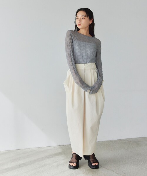 EMMEL REFINES（エメルリファインズ）の「＜EMMEL REFINES＞EMタック タフタジャージ スカート（スカート・レディース・ブラック/オフホワイト・M/S）」の10枚目の写真