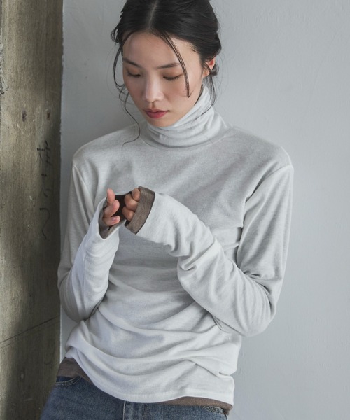 feepur(フェピュール)の「ウール混シアーハイネックロンTee(Tシャツ/カットソー・レディース・ブラック/オフホワイト/チャコールグレー/ブラウン/杢グレー・MEDIUM)」の2枚目の写真