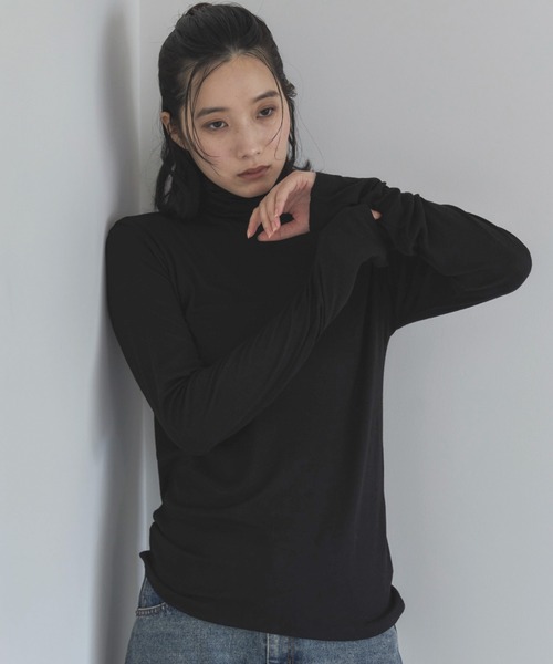 feepur(フェピュール)の「ウール混シアーハイネックロンTee(Tシャツ/カットソー・レディース・ブラック/オフホワイト/チャコールグレー/ブラウン/杢グレー・MEDIUM)」の3枚目の写真