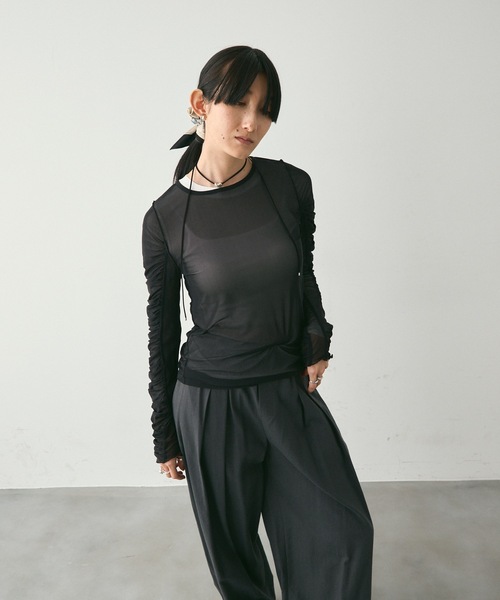 セール】Sheer Shirring Set Tops / シアーシャーリングセット