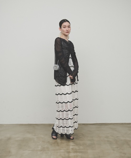 tシャツ 「eL」Sheer Shirring Tee/459689 レディース HeRIN.CYE | Sheer half sleeve Tshirt (Tシャツ・カットソー