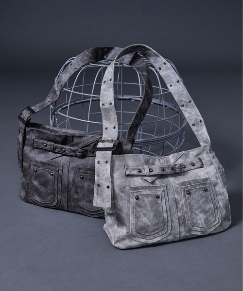 Ellno Loset（エルノロゼット）の「ヴィンテージライク合皮ショルダーBAG（ショルダーバッグ・メンズ・チャコールグレー/ライトグレー・FREE）」の7枚目の写真