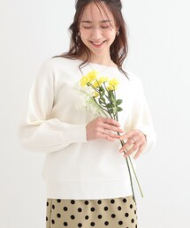 【洗える/S-LL】大人上品 お袖パール調ボタン付き ボートネックニット