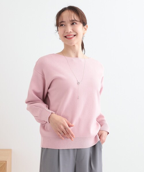 DRESKIP(ドレスキップ)の「【洗える/S-LL】大人上品 お袖パール調ボタン付き ボートネックニット(ニット/セーター・レディース・ネイビー/ベビーピンク/イエロー系その他/オフホワイト・01/04/03/02)」の12枚目の写真