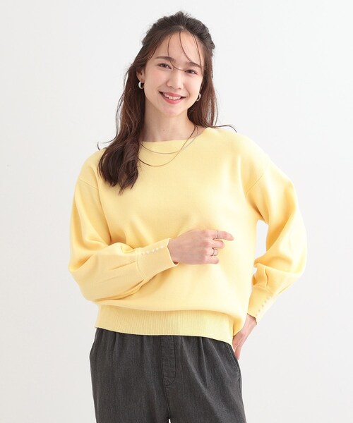 DRESKIP(ドレスキップ)の「【洗える/S-LL】大人上品 お袖パール調ボタン付き ボートネックニット(ニット/セーター・レディース・ネイビー/ベビーピンク/イエロー系その他/オフホワイト・01/04/03/02)」の8枚目の写真