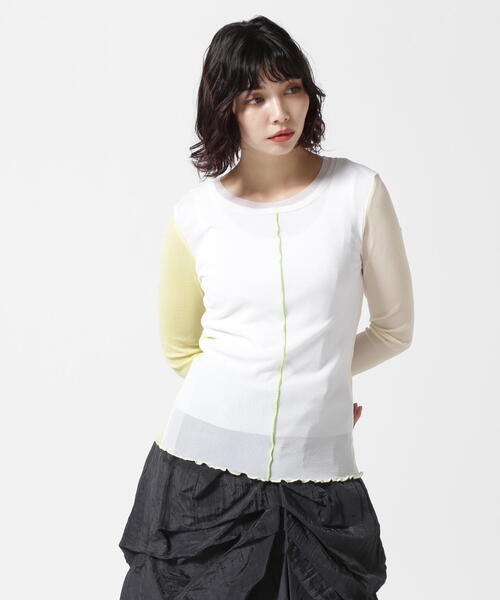 AULA AILA(アウラアイラ)の「AULA AILA/アウラアイラ/別注チュールカラーブロックインナー(Tシャツ/カットソー・レディース・ブラック/ホワイト・0)」の8枚目の写真