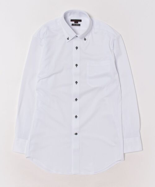 m.f.editorial（エムエフエディトリアル）の「【ストレッチ ノーアイロン 吸水速乾】m.f.エディトリアル メンズ ボタンダウン ビジネスドレス 長袖ニットシャツ（シャツ/ブラウス・メンズ・ホワイト・首回り39cm-裄丈80cm/首回り41cm-裄丈82cm/首回り43cm-裄丈82cm/首回り39cm-裄丈84cm/首回り41cm-裄丈86cm/首回り37cm-裄丈80cm/首回り43cm-裄丈86cm）」の2枚目の写真