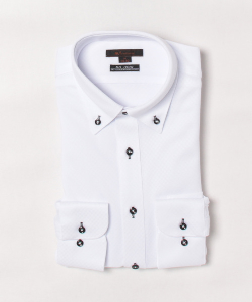 m.f.editorial（エムエフエディトリアル）の「【ストレッチ ノーアイロン 吸水速乾】m.f.エディトリアル メンズ ボタンダウン ビジネスドレス 長袖ニットシャツ（シャツ/ブラウス・メンズ・ホワイト・首回り39cm-裄丈80cm/首回り41cm-裄丈82cm/首回り43cm-裄丈82cm/首回り39cm-裄丈84cm/首回り41cm-裄丈86cm/首回り37cm-裄丈80cm/首回り43cm-裄丈86cm）」の4枚目の写真