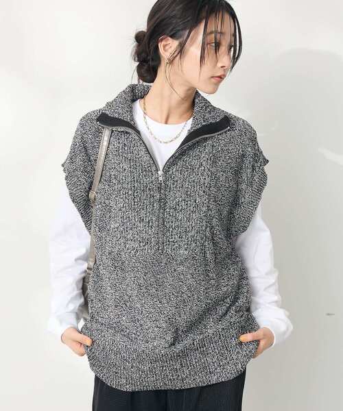 CRAFT STANDARD BOUTIQUE（クラフトスタンダードブティック）の「モールニットジップベスト（ベスト・レディース・ブラック/ベージュ・FREE）」の2枚目の写真