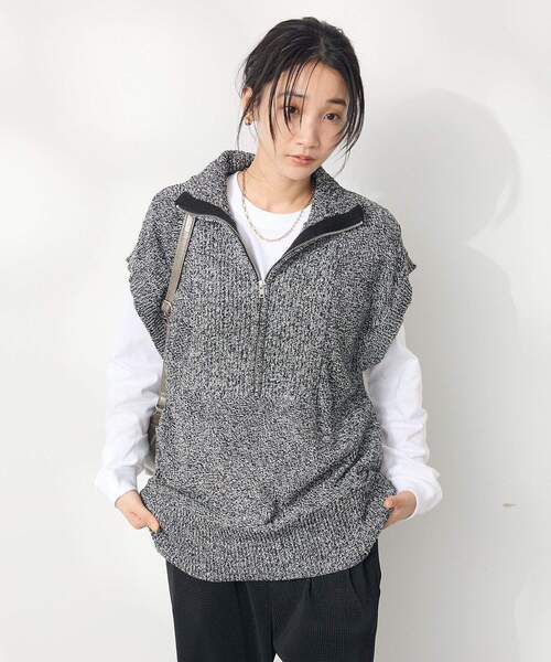 CRAFT STANDARD BOUTIQUE（クラフトスタンダードブティック）の「モールニットジップベスト（ベスト・レディース・ブラック/ベージュ・FREE）」の4枚目の写真