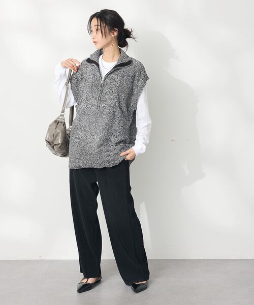 CRAFT STANDARD BOUTIQUE（クラフトスタンダードブティック）の「モールニットジップベスト（ベスト・レディース・ブラック/ベージュ・FREE）」の7枚目の写真