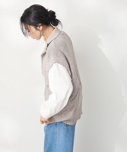 CRAFT STANDARD BOUTIQUE（クラフトスタンダードブティック）の「モールニットジップベスト（ベスト・レディース・ブラック/ベージュ・FREE）」の14枚目の写真