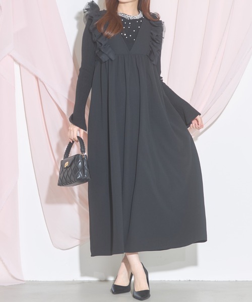 tocco closet(トッコ クローゼット)の「【ZOZO限定】重ねチュールフリルジャンパースカート(ジャンパースカート・レディース・ブラック/グレイッシュベージュ/ドット・M)」の4枚目の写真