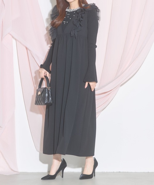 tocco closet(トッコ クローゼット)の「【ZOZO限定】重ねチュールフリルジャンパースカート(ジャンパースカート・レディース・ブラック/グレイッシュベージュ/ドット・M)」の5枚目の写真