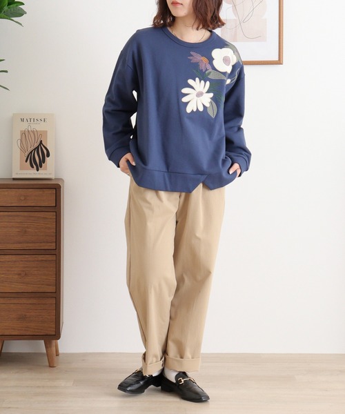 トレーナー スウェット EMAGO 花パッチワーク刺繍プルオーバー レディース Emago トレーナー スウェット EMAGO 花刺繍プルオーバー