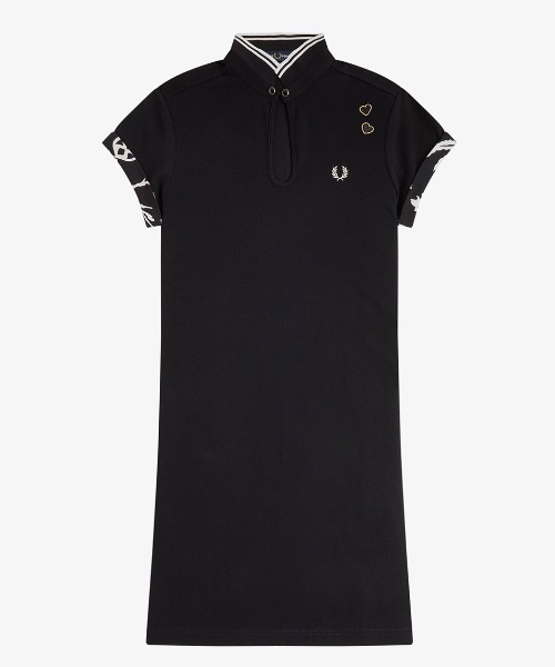 FRED PERRY AMY WINEHOUSEノースリーブワンピース Amy Winehouse Printed Trim Pique Dress(10 102：BLACK