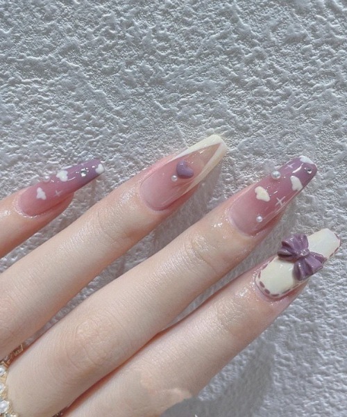 Rily様❁フルオーダー　リボンデザイン ネイルチップ 4点セット Rily様❁フルオーダー リボンデザイン ネイルチップ 4点セット