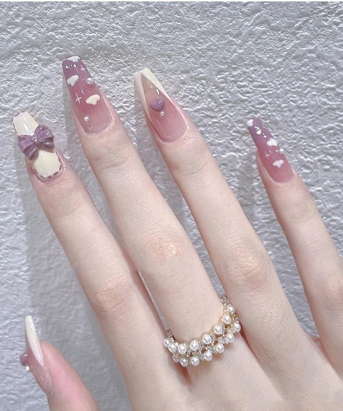 Rily様❁フルオーダー　リボンデザイン ネイルチップ 4点セット Rily様❁フルオーダー リボンデザイン ネイルチップ 4点セット