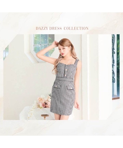 DAZZY(デイジー)の「【甘すぎないのに惹きつける】計算された好印象ドレス&ワンピース!オールチェック ボタンビジュー ノースリーブ タイトミニドレス(ドレス・レディース・ピンク/ブラック・S/M/L)」の8枚目の写真