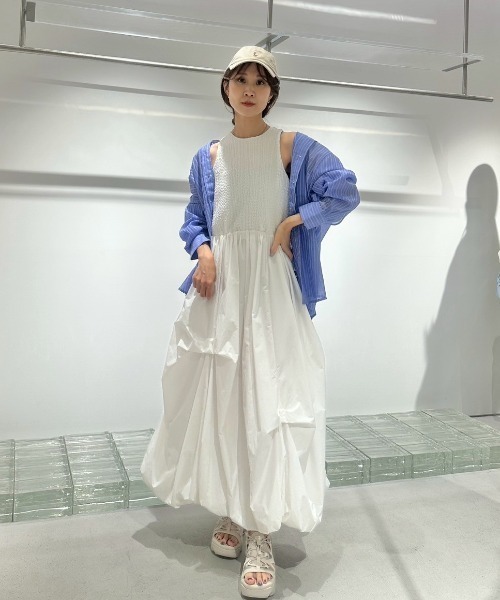 emmi（エミ）の「膨れジャガードカットドッキングワンピース（ワンピース・レディース・ブルー/ブラウン/ホワイト・0/1）」の21枚目の写真