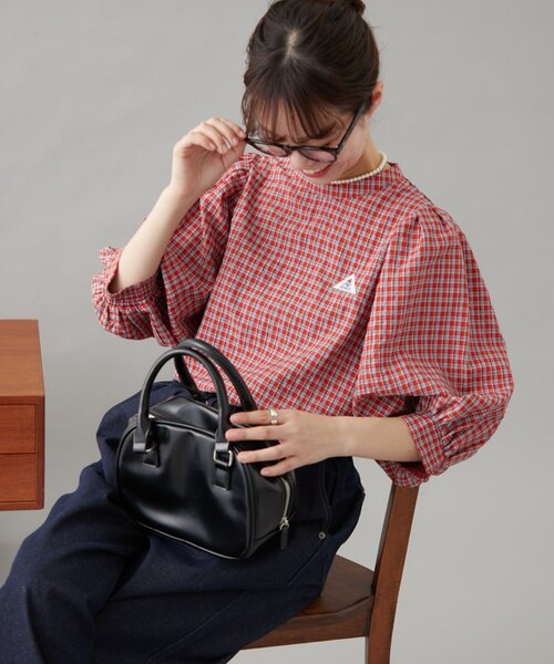 GEVACO(ゲバコ)の「【GEVACO】シアーサッカーギャザースリーブチェック柄ブラウス(シャツ/ブラウス・レディース・ホワイト/ネイビー/レッド・ONE SIZE)」の12枚目の写真