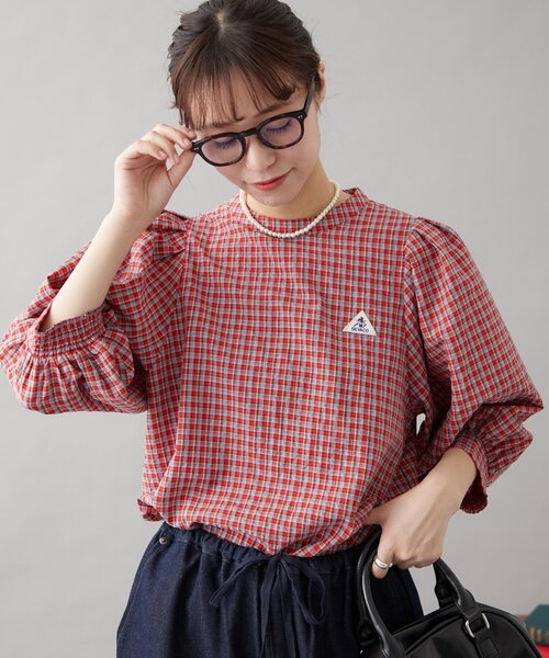 GEVACO(ゲバコ)の「【GEVACO】シアーサッカーギャザースリーブチェック柄ブラウス(シャツ/ブラウス・レディース・ホワイト/ネイビー/レッド・ONE SIZE)」の13枚目の写真