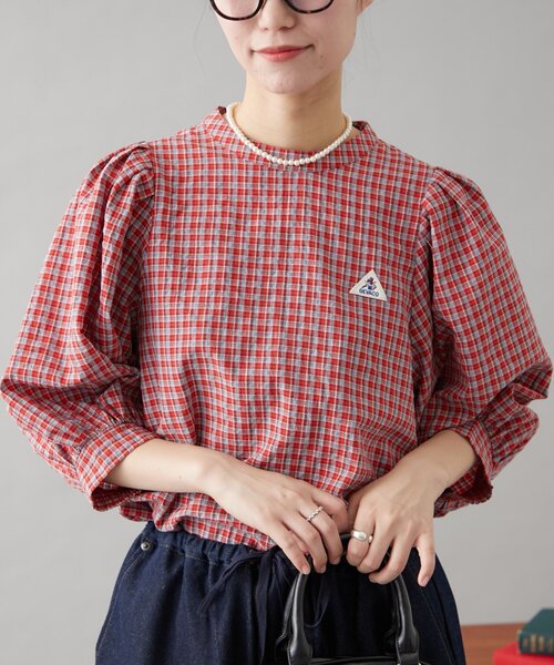 GEVACO(ゲバコ)の「【GEVACO】シアーサッカーギャザースリーブチェック柄ブラウス(シャツ/ブラウス・レディース・ホワイト/ネイビー/レッド・ONE SIZE)」の14枚目の写真