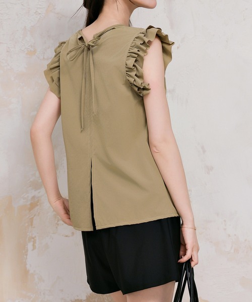 TeddyShop（テディショップ）の「【UVカット率 99％以上】レディース水着 バックリボンフリルトップス+ダブルストラップビキニ+ショートパンツ 4点セット [大きいサイズ有]（水着・レディース・グレー/ホワイト/ベージュ/ブラウン・M/S/L/LL）」の4枚目の写真