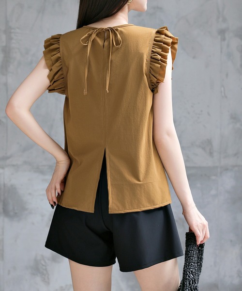 TeddyShop（テディショップ）の「【UVカット率 99％以上】レディース水着 バックリボンフリルトップス+ダブルストラップビキニ+ショートパンツ 4点セット [大きいサイズ有]（水着・レディース・グレー/ホワイト/ベージュ/ブラウン・M/S/L/LL）」の3枚目の写真