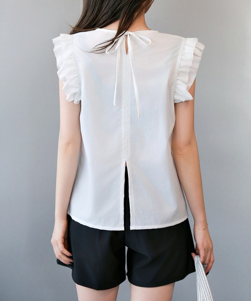 TeddyShop（テディショップ）の「【UVカット率 99％以上】レディース水着 バックリボンフリルトップス+ダブルストラップビキニ+ショートパンツ 4点セット [大きいサイズ有]（水着・レディース・グレー/ホワイト/ベージュ/ブラウン・M/S/L/LL）」の2枚目の写真