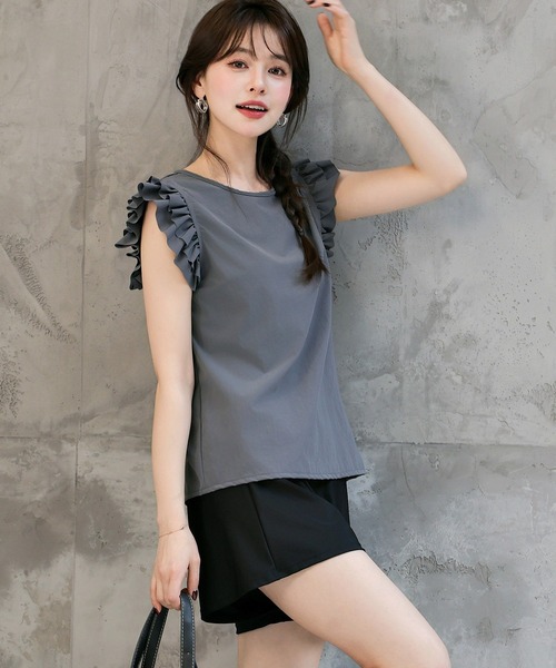 TeddyShop（テディショップ）の「【UVカット率 99％以上】レディース水着 バックリボンフリルトップス+ダブルストラップビキニ+ショートパンツ 4点セット [大きいサイズ有]（水着・レディース・グレー/ホワイト/ベージュ/ブラウン・M/S/L/LL）」の15枚目の写真