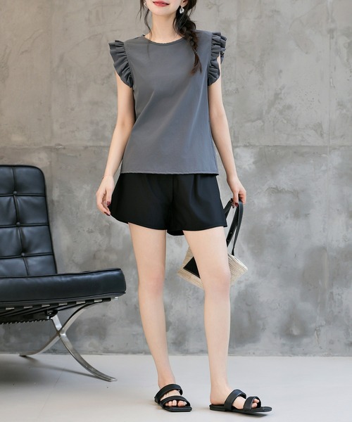 TeddyShop（テディショップ）の「【UVカット率 99％以上】レディース水着 バックリボンフリルトップス+ダブルストラップビキニ+ショートパンツ 4点セット [大きいサイズ有]（水着・レディース・グレー/ホワイト/ベージュ/ブラウン・M/S/L/LL）」の19枚目の写真