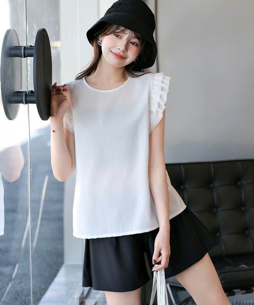 TeddyShop（テディショップ）の「【UVカット率 99％以上】レディース水着 バックリボンフリルトップス+ダブルストラップビキニ+ショートパンツ 4点セット [大きいサイズ有]（水着・レディース・グレー/ホワイト/ベージュ/ブラウン・M/S/L/LL）」の5枚目の写真