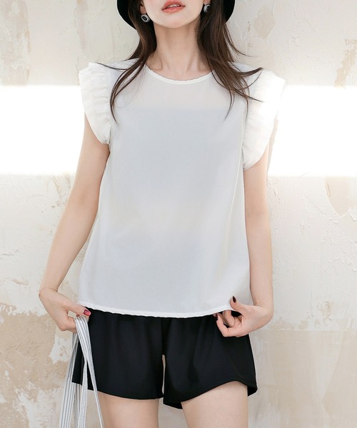 TeddyShop（テディショップ）の「【UVカット率 99％以上】レディース水着 バックリボンフリルトップス+ダブルストラップビキニ+ショートパンツ 4点セット [大きいサイズ有]（水着・レディース・グレー/ホワイト/ベージュ/ブラウン・M/S/L/LL）」の9枚目の写真