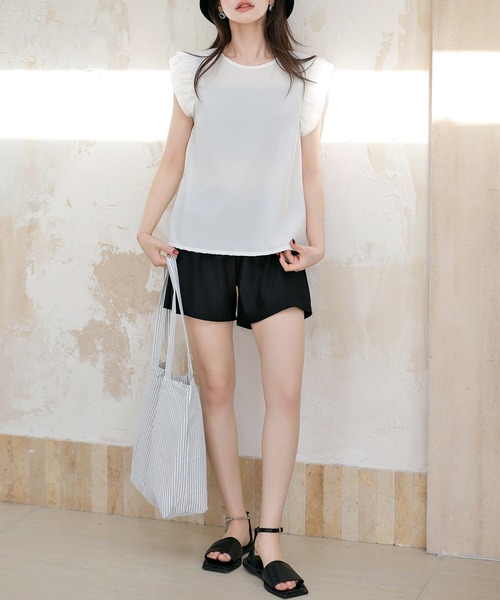 TeddyShop（テディショップ）の「【UVカット率 99％以上】レディース水着 バックリボンフリルトップス+ダブルストラップビキニ+ショートパンツ 4点セット [大きいサイズ有]（水着・レディース・グレー/ホワイト/ベージュ/ブラウン・M/S/L/LL）」の12枚目の写真