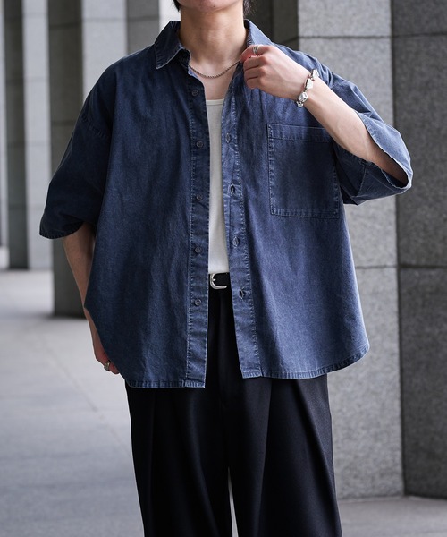 epnok（エプノック）の「ケミカルウォッシュルーズ半袖シャツ（シャツ/ブラウス・メンズ・インディゴブルー/ブラック・SMALL/MEDIUM/LARGE）」の2枚目の写真