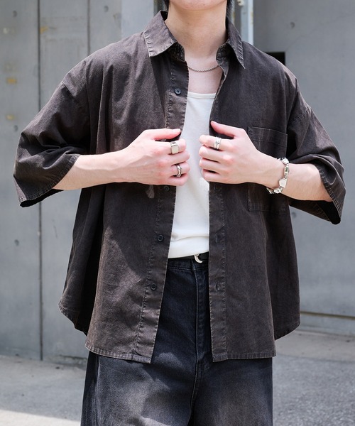 epnok（エプノック）の「ケミカルウォッシュルーズ半袖シャツ（シャツ/ブラウス・メンズ・インディゴブルー/ブラック・SMALL/MEDIUM/LARGE）」の15枚目の写真