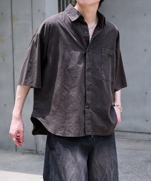 epnok（エプノック）の「ケミカルウォッシュルーズ半袖シャツ（シャツ/ブラウス・メンズ・インディゴブルー/ブラック・SMALL/MEDIUM/LARGE）」の12枚目の写真