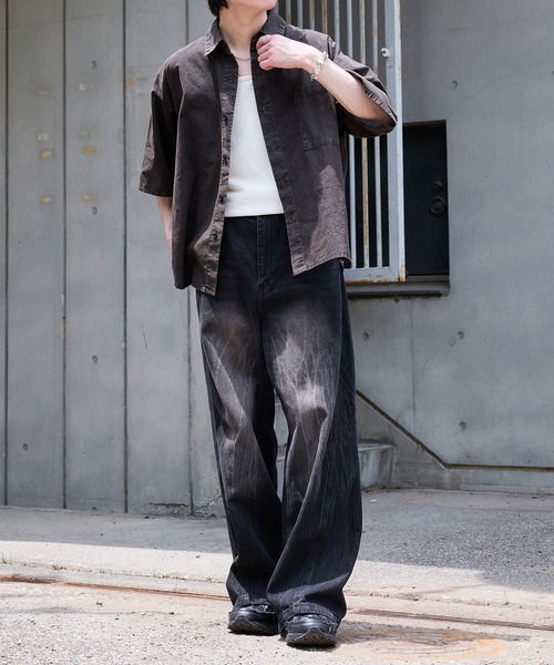 epnok（エプノック）の「ケミカルウォッシュルーズ半袖シャツ（シャツ/ブラウス・メンズ・インディゴブルー/ブラック・SMALL/MEDIUM/LARGE）」の19枚目の写真