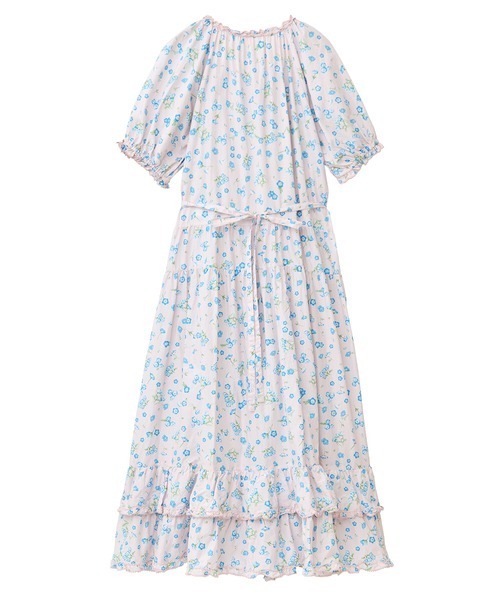 ピンクハウス　ネモフィラ　ロング　花柄フリルマキシワンピース ピンクハウス ネモフィラ ロング 花柄フリルマキシワンピース