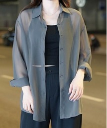 シースルー」に該当するトップス（グレー/灰色系・長袖）ファッション