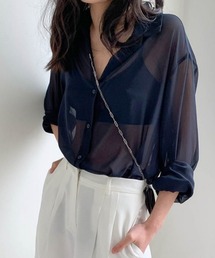 【全2色】シースルー半袖ブラウス　アイボリー ブラック S/M【250708top1】( nani )(250717) 全2色】シースルー半袖ブラウス アイボリー ブラック S/M