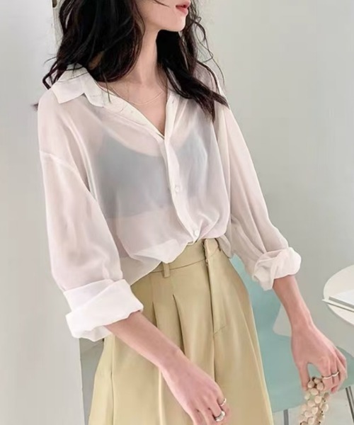 BLANC FICELLE(ブランフィセル)の「シースルーブラウス(シャツ/ブラウス・レディース・ブラック/ホワイト/グレー・M/L/XL)」の12枚目の写真