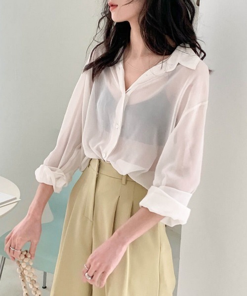 BLANC FICELLE(ブランフィセル)の「シースルーブラウス(シャツ/ブラウス・レディース・ブラック/ホワイト/グレー・M/L/XL)」の14枚目の写真